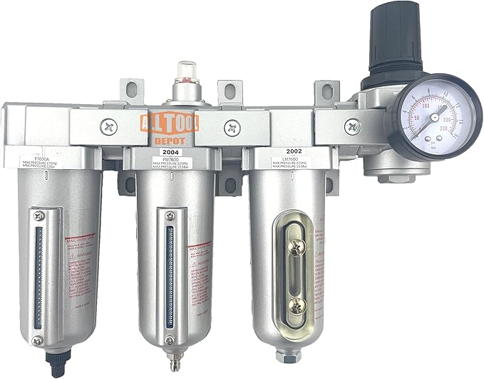 1/2" NPT HEAVY DUTY Industrial Grade 4 Stages Filter Coalescing Desiccant Dryer Regulator System For Compressed Air Lines, Metal Bowls, Great For Paint Spray And Plasma Cutter (AUTO DRAIN)
