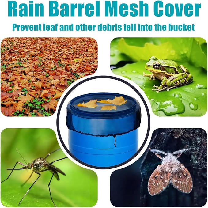 4 Pcs Rain Barrel Mesh Cover, 23.6 inch Water Collection Bucket Net with Adjustable Drawstring, Filter Screen for Outdoor Garden Rain Barrel Accessories, Prevent Fallen Leaves From Entering The Bucket