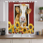 Cows Sunflowers Living Room Curtains 96 Inch Length, Window Curtains Tab Top, Spring Floral Bees Farmhouse Barn Light Filtering Window Treatments Drapes 52"x96" 2 Panel