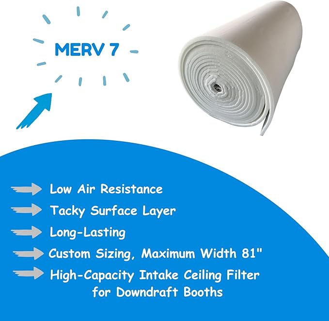 Spray Booth Ceiling Filter, High-Capacity Intake Air Filter for Downdraft Booths (2/case, 65" x 76")