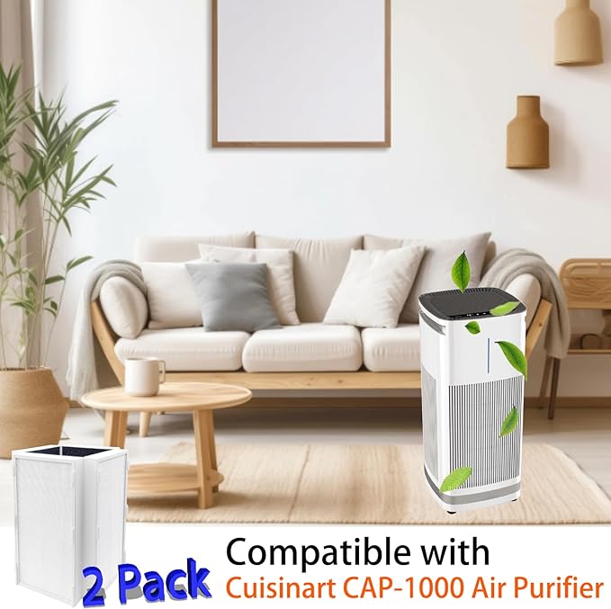 2 Pack CAP-1000 Replacement Filter Compatible with Cuisinart CAP-1000FPK PuRXium Air Purifier, 3 in 1, H13 True HEPA with High-Efficiency Activated Carbon