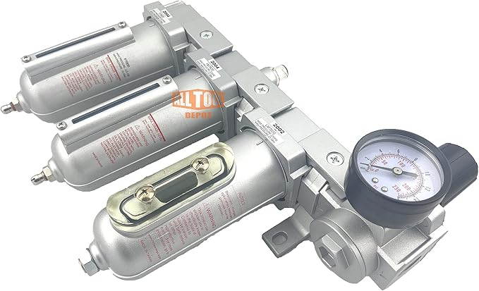 1/2" NPT HEAVY DUTY Industrial Grade 4 Stages Filter Coalescing Desiccant Dryer Regulator System For Compressed Air Lines, Metal Bowls, Great For Paint Spray And Plasma Cutter (MANUAL DRAIN)