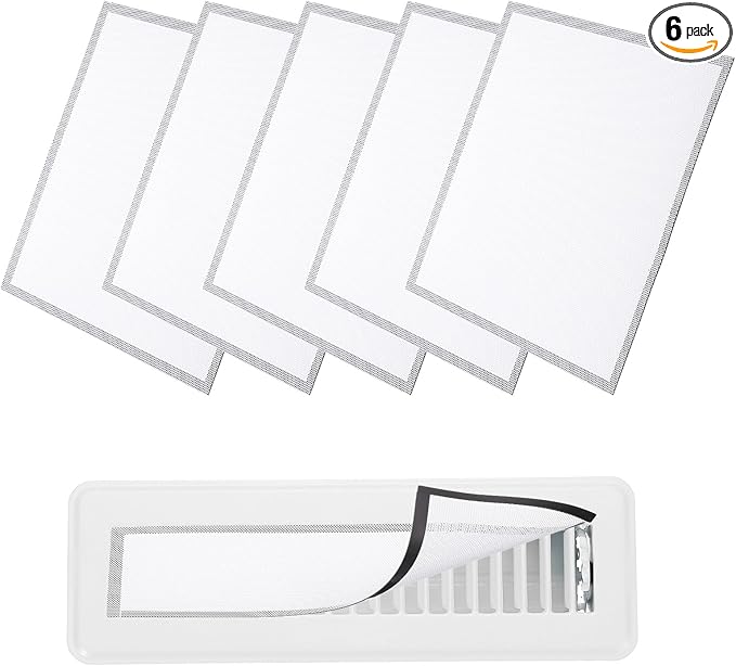 YOKIVE 6 Pcs Magnetic Floor Vent Covers, Floor Register Cover PVC Mesh Air Vent Screen Filters, Great for Home Floor, Wall, Ceiling, Catch Debris Hair Dust (White, 12-Inch x 12-Inch)