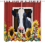 Cow Sunflowers Living Room Curtains 84 Inch Length, Window Curtains Tab Top, Botanical Floral Leaves Bees Farm Barn Light Filtering Window Treatments Drapes 52"x84" 2 Panel