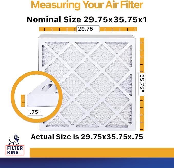 Filter King Air Filters 29.75x35.75x1 | 4-PACK | MERV 13 HVAC Pleated AC Furnace Filters | Air Purifier | Replacement Filters for Clean, Healthy & Fresh Environment | MADE IN USA