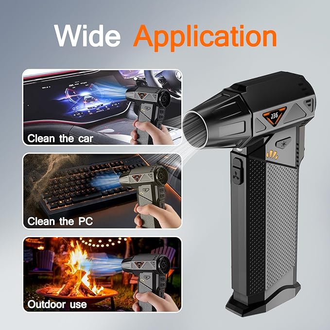 Compressed Air Duster, 2-in-1 Cordless Electric Air Duster & Mini Vacuum, High-Speed Brushless Motor, 8000mAh Rechargeable, Type-C, for Electronics, Keyboard, Car & Home Cleaning