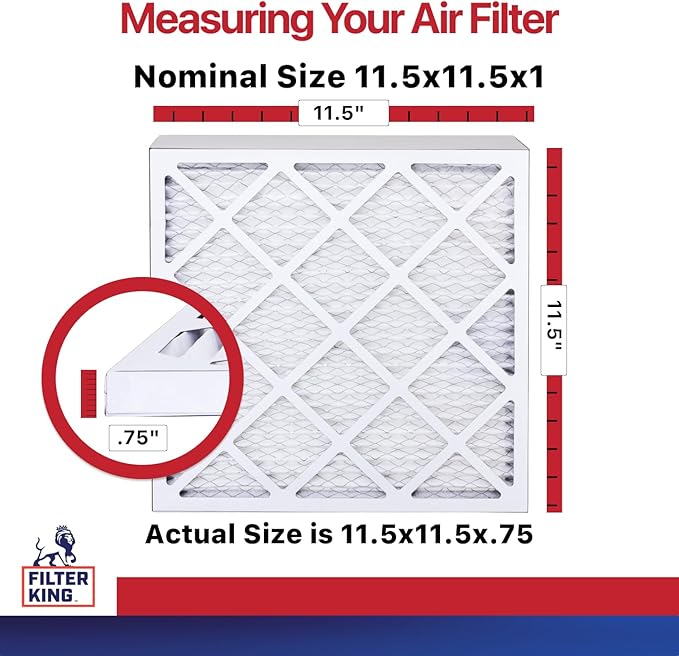 Filter King 11.5x11.5x1 Air Filter | 6-PACK | MERV 11 HVAC Pleated A/C Furnace Filters | MADE IN USA | Actual Size: 11.5 x 11.5 x .75"