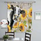 Yellow Sunflowers Living Room Curtains 96 Inch Length, Window Curtains Tab Top, Farmhouse Cow Barn Doors Floral Butterfly Light Filtering Window Treatments Drapes 52"x96" 2 Panel