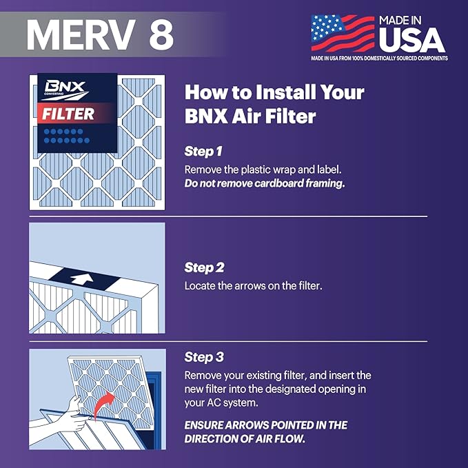 BNX TruFilter 14x20x1 Air Filter MERV 8 (6-Pack) - MADE IN USA – Dust & Pet Defense Electrostatic Pleated Air Conditioner HVAC AC Furnace Filters for Dust, Pet, Mold, Pollen MPR 600 – 700 & FPR 5