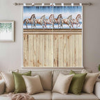 Western Horse Bathroom Curtains 63 Inch Length, Window Curtains Tab Top, Farmhouse Wooden Grain Vintage Cowboy Barn Door Light Filtering Window Treatments Drapes 52"x63" 2 Panel