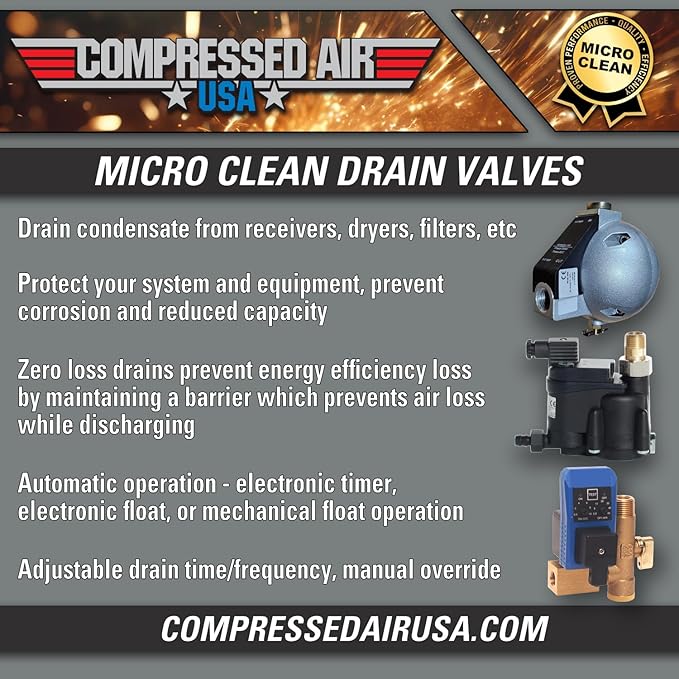 Micro Clean Automatic Electronic Condensate Timer Drain (1/4", 3/8", 1/2") Programmable for Compressed Air Tanks, Filters, Separators, Dryers (115 Volt) (1/4")