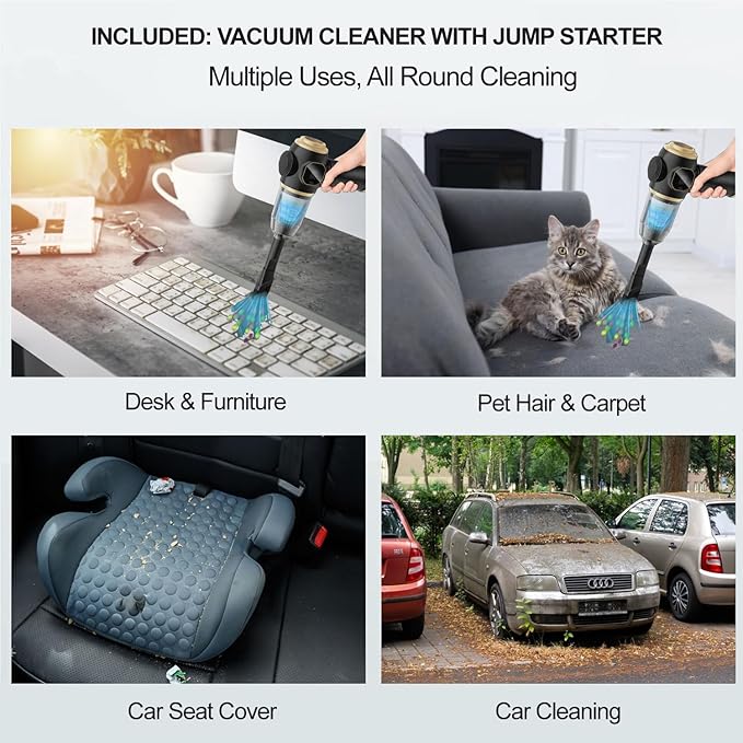 9-in-1 Jump Starter with 150PSI Air Compressor & Vacuum Cleaner, 20000mAh Portable Car Battery Jump Starter Box (All Gas/Diesel) Auto-Shutoff, Led Light Power Bank, Tire Inflator for Car & Vehicles