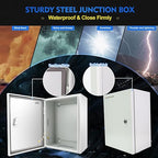 Outdoor Electrical Box, Steel Junction Box 20 x 16 x 8'', NEMA 4X Electrical Enclosure Box IP66 Waterproof & Dustproof, Universal Electrical Project Box with Lock & Mounting Plate