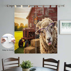 Farm Sheep Bathroom Curtains 63 Inch Length, Window Curtains Tab Top, Farmhouse Barn Funny Animals Butterfly Light Filtering Window Treatments Drapes 52"x63" 2 Panel