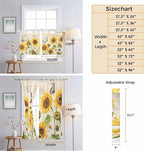 Yellow Sunflowers Kitchen Curtains 45 Inch Length, Short Cafe Window Curtains Tab Top, Country Farm Butterfly Flower Light Beige Light Filtering Window Treatments Tier Drapes 27.5"x45" 2 Panel