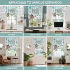 Tie Up Curtains,Happy Easter Bunny Butt Egg Floral Adjustable Rod Pocket Window Shade Curtain Drape Spring Plant on Aqua Wood Tie-Up Valance for Kitchen Bedroom Living Room Windows,42"x63"