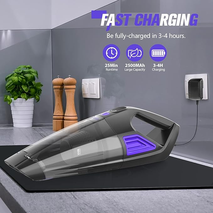 Handheld Vacuum Cordless Cleaner,Powerful Portable and Dust Buster Hand Vcauum Rechargeable with Large-Capacity Battery for CarPetOfficeHome (Purple)