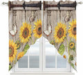 Farmhouse Sunflowers Swag Valances for Windows, Rustic Barn Doors Flowers Butterfly Wooden Rod Pocket Kitchen Curtains Valance, Kitchen Window Curtains Swag for Cafe Living Room, 2 Panels, 36x63 inch