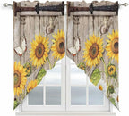 Farmhouse Sunflowers Swag Valances for Windows, Rustic Barn Doors Flowers Butterfly Wooden Rod Pocket Kitchen Curtains Valance, Small Window Curtains Swag for Cafe Living Room, 2 Panels, 28x36 inch