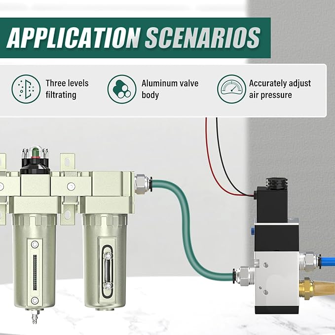 Industrial Grade 3-Stage Air Drying System,3/4" NPT with Auto Drain,Desiccant Dryer,Air Regulator,Particulate Filter and Coalescing Filter for Paint Spray,Plasma Cutter