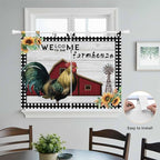 Farmhouse Rooster Kitchen Curtains 45 Inch Length, Short Cafe Window Curtains Tab Top, Rustic Red Barn Windmill Sunflowers Light Filtering Window Treatments Tier Drapes 27.5"x45" 2 Panel