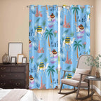 2 Panel Kitchen Cafe Curtains, Desert Landscape Sunlight Filtering Nature Air Through, Home Decor Window Covering Tier Curtains for Living Room 80W x 84L inch Cute Camels Palm Trees Houses Leaves Blue
