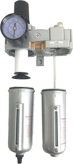 3/4" NPT HEAVY DUTY Compressed Air In Line Filter Regulator Lubricator Oiler Combo Piggyback, Metal Bowl, 5 Micron Element, Adjustable From 7 to 175 PSI (AUTO DRAIN)