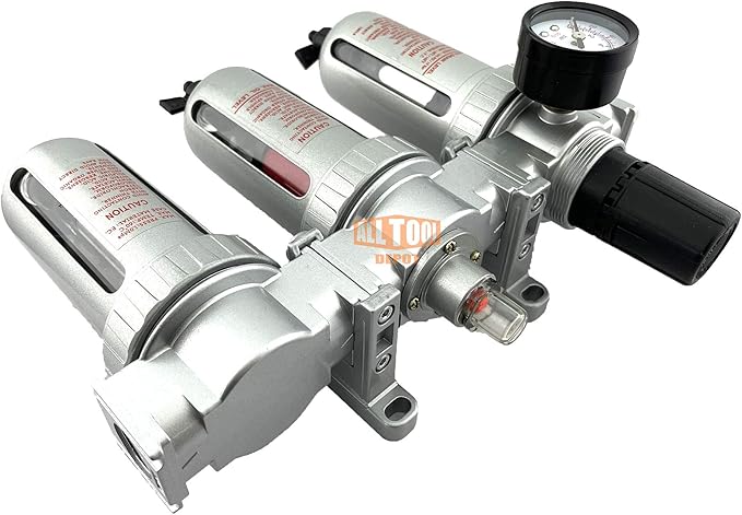 3/8" NPT Mid Flow Filter Regulator Coalescing Desiccant Dryer System For Compressed Air Lines, Poly Bowls, Great For Paint Spray And Plasma Cutter (MANUAL DRAIN)