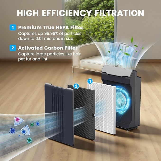 Smilyan 2 Sets 116130 HEPA Replacement Filter H for Winix 5500-2 Plasmawave Air Purifier and Models AM80, Includes 2 Pack Ture HEPA Filters + 2 Pack Activated Carbon Pre-Filters