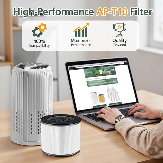AP-T10FL Replacement Filter for HoMedics AP-T10-BK and AP-T10-WT Air Purifier, 360-Degree Efficient AP-T10 Filter, 2 Pack