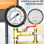 MEANLIN MEASURE 0~60Psi Stainless Steel Start and Clean Filter Pressure Gauge 1/4" NPT Waterproof for Pool Filter Pump Swimming Pool, Spa Lower Mount with Rotatable Plastic Frame and Hex Bushing