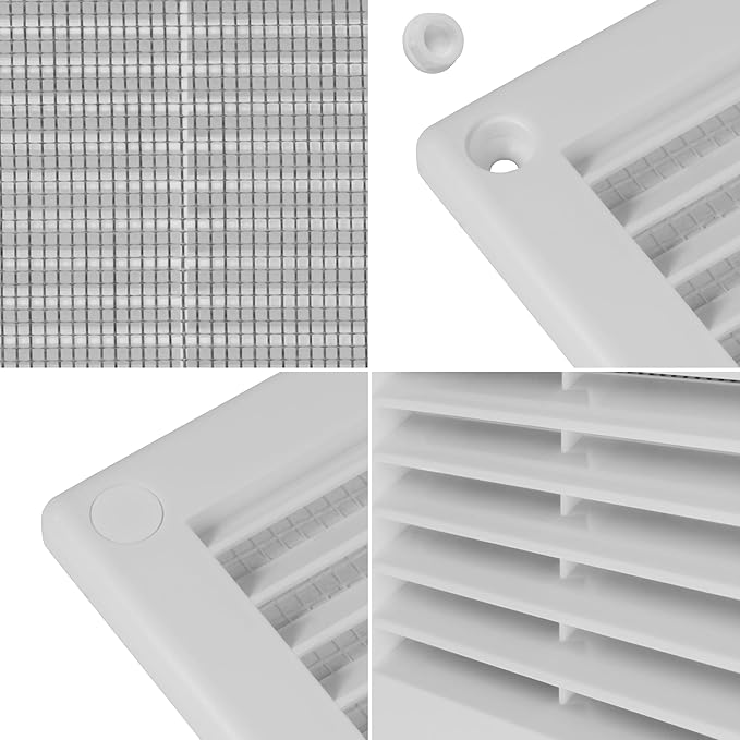 Repa Market 4 x 4 Inch (Outer) White Square Air Vent Cover - Pack of 2 Plastic Fresh Air Intake Vent - AC Cover with Nylon Mesh Screen, Wall, Ceiling HVAC Return Air Register, Modern Soffit Vents