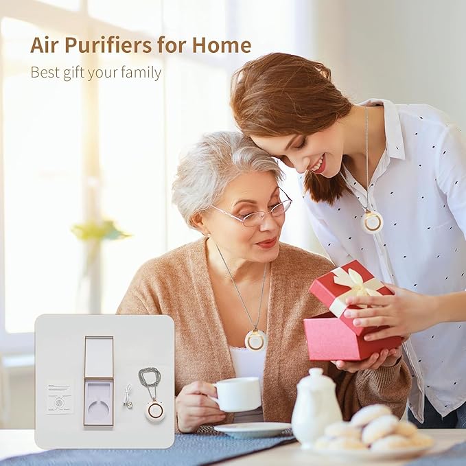 Rechargeable Ionizer Air Purifier, Wearable Air Purifier, Mini Necklace Air Purifier for Home, Kitchen, Portable Travel Air Cleaner with Carbon Fiber for Office, Bedroom, Kitchen, White-2Pack