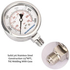 MEASUREMAN 2-1/2" dial,Glycerin Filled Hydraulics Pressure Gauge Stainless Steel case, 316 SS Wetted Part, 0-10000psi/bar1/4 NPT,Lower Mount