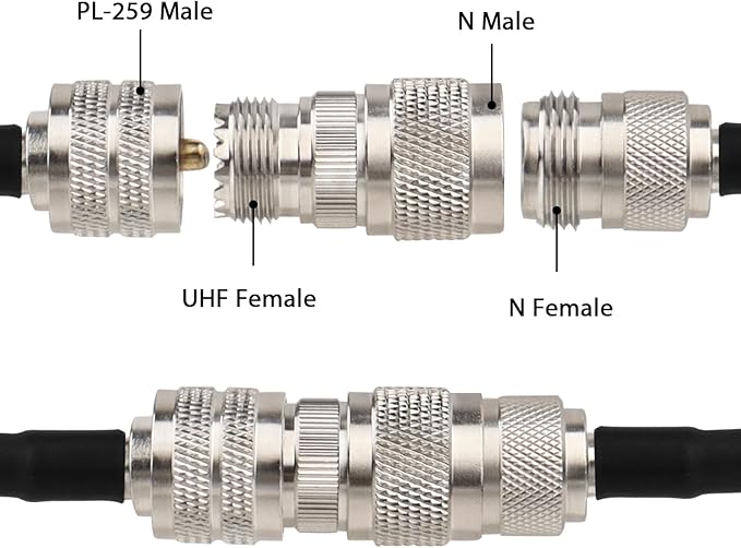 2 Pack N Male to UHF Female SO-239 Connector Adapter N Connector to PL-259 SO239 RF Coaxial Cable Adapter