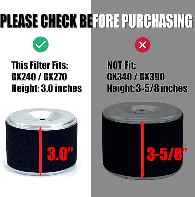 4 PACKS Air Filter for Honda GX270 9HP GX240 8HP Engines Air Cleaner – Upgraded Reinforced Design – Replaces 17210-ZE2-50,17210-ZE2-822,17210-ZE2-515 – for Pressure Washer, Chipper, Lawn Equipment