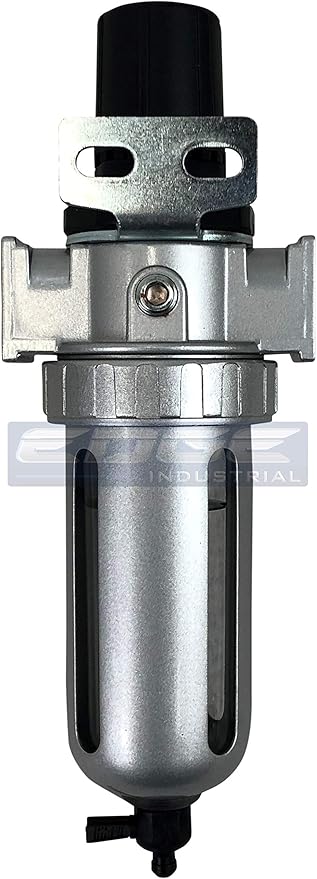 IN-LINE COMPRESSED AIR FILTER REGULATOR COMBO PIGGYBACK, POLY BOWL AND METAL BOWL GUARD, 5 MICRON ELEMENT, ADJUSTABLE FROM 7 TO 145 PSI (1/4" NPT)