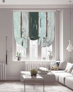 Tie Up Curtains for Windows, Blue Teal Adjustable Balloon Nature Linen Textured Kitchen Curtain, Vintage Wooden Retro Art Farmhouse Barns Room Darkening Curtains for Glass Door, 42 x 45 in