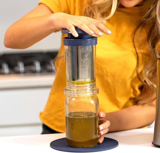 Magical Butter Filter Press – Stainless Steel Strainer System for Mason Jars – Mess-Free Filtering of Oils, Butters, Stocks & Herbal Infusions with Plunger & Cleaning Brush