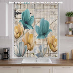 Watercolor Flowers Living Room Curtains 84 Inch Length, Window Curtains Tab Top, Vintage Tulips Floral Barn Doors Wood Grain Light Filtering Window Treatments Drapes 52"x84" 2 Panel
