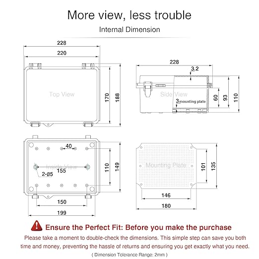 QILIPSU Outdoor WiFi Enclosure, 8.6"x6.7"x4.3" Waterproof Electrical Junction Box, Clear Plastic Hinged Cover IP67 Weatherproof for Solar Projects Network Router Led Control