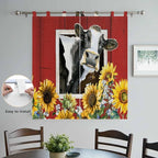 Cows Sunflowers Bathroom Curtains 63 Inch Length, Window Curtains Tab Top, Spring Botanical Floral Bees Red Barn Light Filtering Window Treatments Drapes 52"x63" 2 Panel