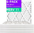 14x24x1 MERV 11 (6-Pack) Pleated Air Filter (Actual Size: 13.75" x 23.75" x 0.75") MPR 1200 & FPR 7, Furnace Air Filters