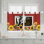 Cows Sunflowers Kitchen Curtains 36 Inch Length, Small Window Curtains Tab Top, Spring Botanical Floral Bees Red Barn Light Filtering Short Window Treatments Tier Drapes 27.5"x36" 2 Panel