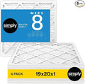 Simply 19x20x1 Air Filter, Merv 8, 6 Pack, For Home AC Furnace & HVAC (Actual Size: 18.75"x19.75"x0.75") DUST, Pet, & Allergy Control
