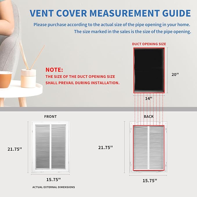 14x20 Return Air Grille [Duct Opening Size],Return Air Vent Cover for Wall Or Ceiling,Steel Return Air Filter Grilles Removable Face/Door for 1 Inch Filters (14"W x 20"H [Duct Opening])
