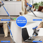 Cordless Vacuum Cleaner for Home, Powerful Stick Vacuum with Rechargeable Battery, Green Light Anti-Tangle Brush, 6-in-1 Lightweight Handheld Vacuum for Pet Hair, Hard Floor, Carpet, Blue