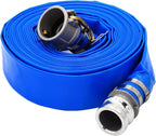 DAVCO 2" ID × 100 ft Pool Backwash Hose, Heavy Duty Reinforced Blue PVC Lay Flat Water Discharge Pump Hoses For Swimming Drain Pools and Clean Filters, with Aluminum Camlock C and E Fittings