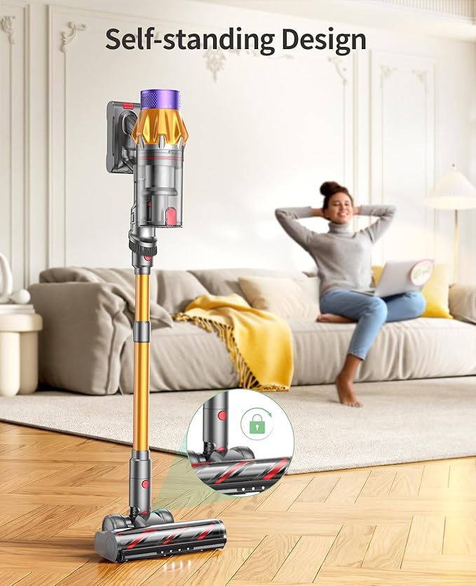 SunSare X7A Cordless Vacuum Cleaner, Upgraded 550W/45Kpa Cordless Stick Vacuum Cleaner with Touch Screen, Up to 60Mins,Wall Mount Charging,1.5L Cup,Wireless Vacuums for Pet Hair,Carpets,Hard Floors