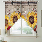 Sunflowers Swag Valances for Windows, Retro Flower Barn Doors Butterfly Farmhouse Brown Rod Pocket Kitchen Curtains Valance, Small Window Curtains Swag for Cafe Living Room, 2 Panels, 36x36 inch